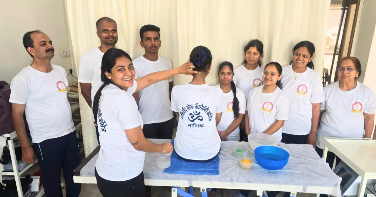 Group of students performing Surya Namaskar in yoga training program