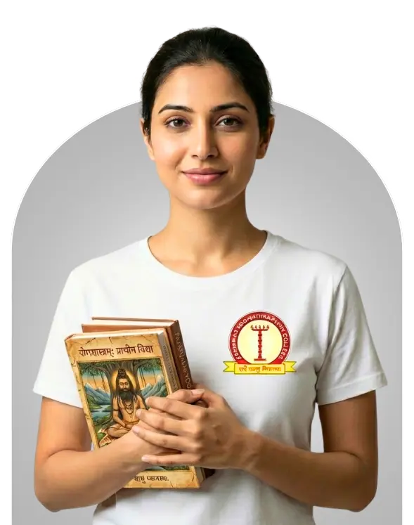 M.A. in Yogshastra - girl with yoga and philosophy books